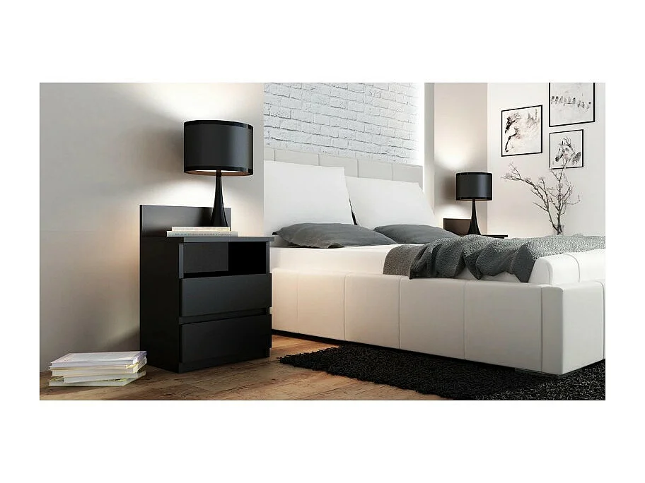Szafka Nocna Malwa M1 | Czarna | 40x32x59 cm | Minimalizm, 2 Szuflady