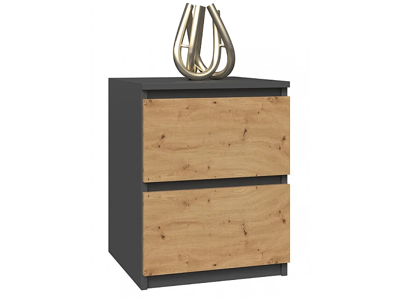 Szafka Nocna Malwa W2 | Antracyt/ Dąb Artisan | 40x40x52 cm | Nowoczesna, 2 Szuflady