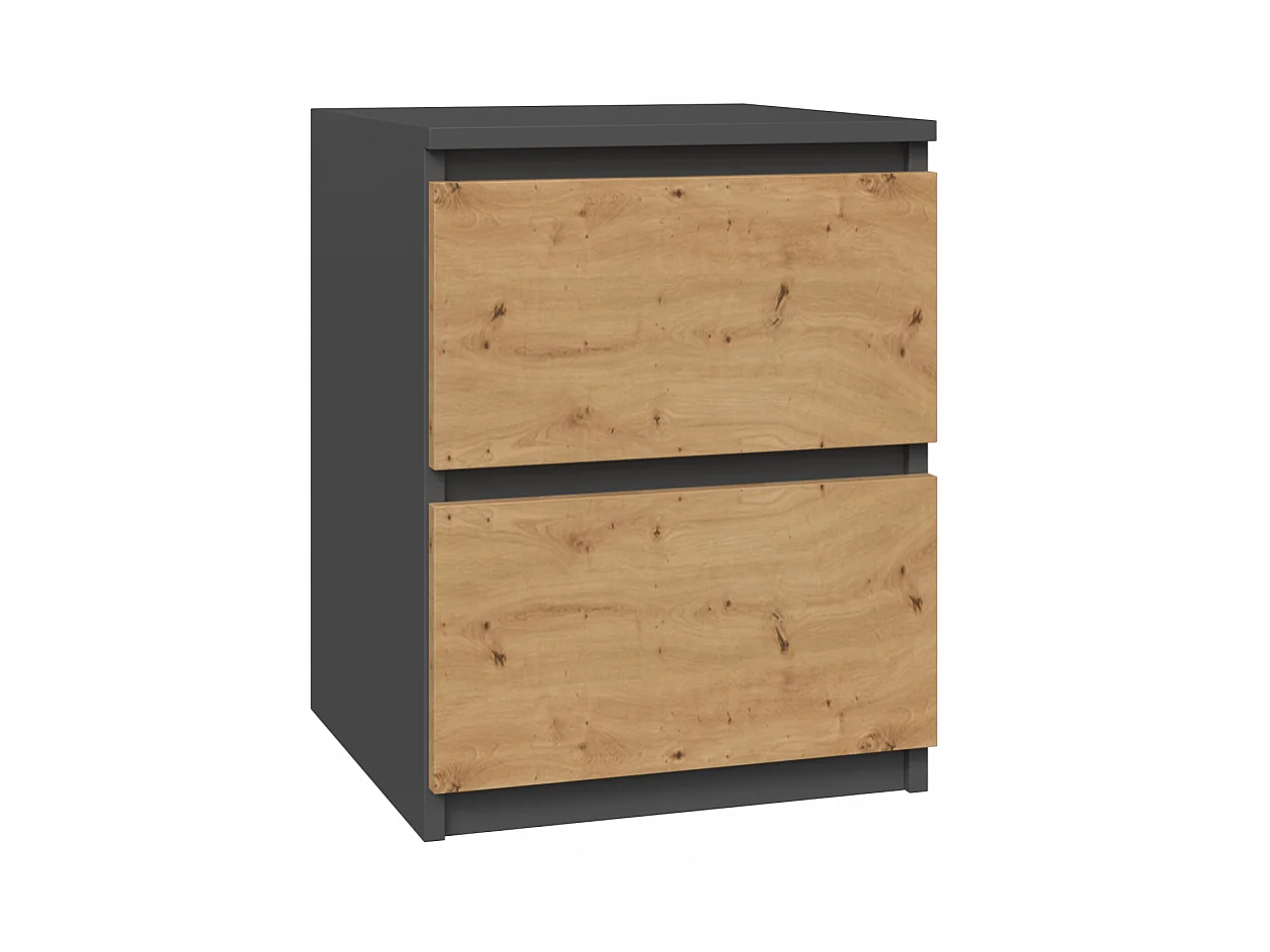 Szafka Nocna Malwa W2 | Antracyt/ Dąb Artisan | 40x40x52 cm | Nowoczesna, 2 Szuflady
