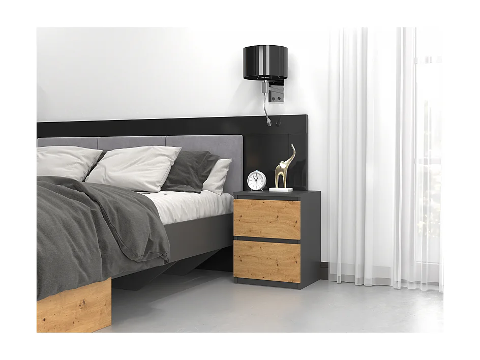Szafka Nocna Malwa W2 | Antracyt/ Dąb Artisan | 40x40x52 cm | Nowoczesna, 2 Szuflady