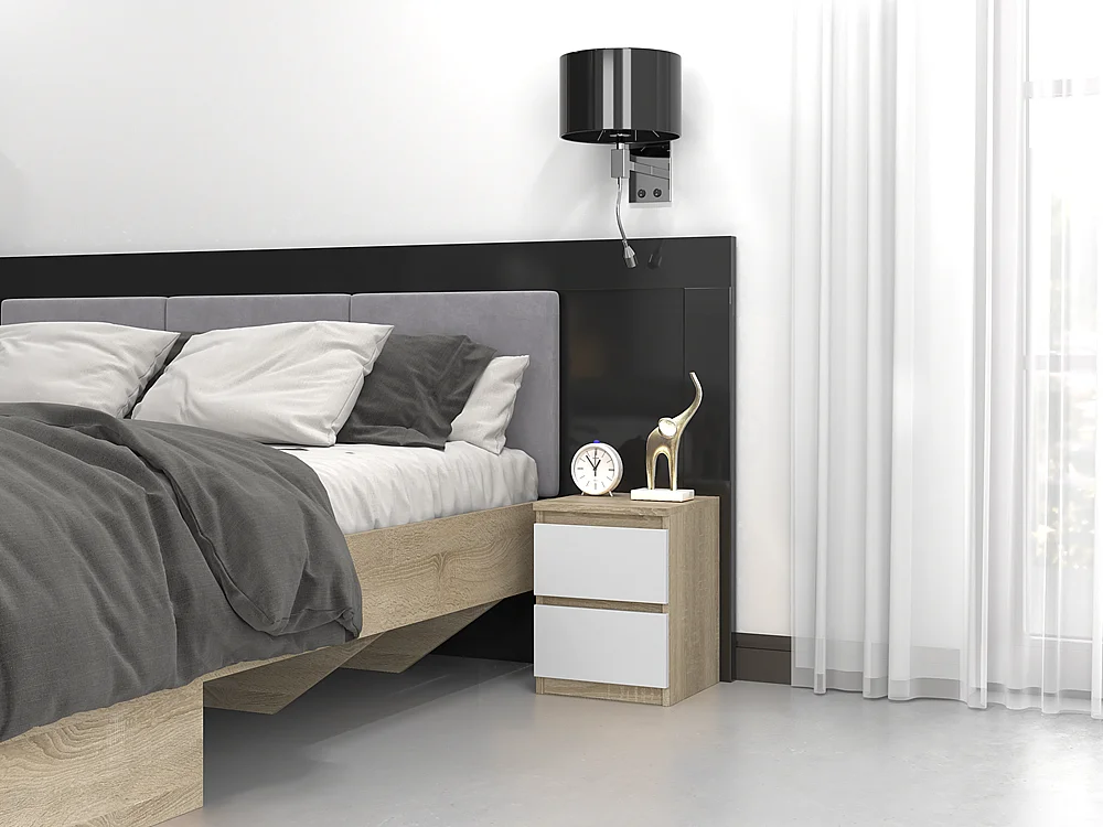 Szafka Nocna Malwa M2 | Dąb Sonoma/Biel | 30x30x40 cm | 2 Szuflady