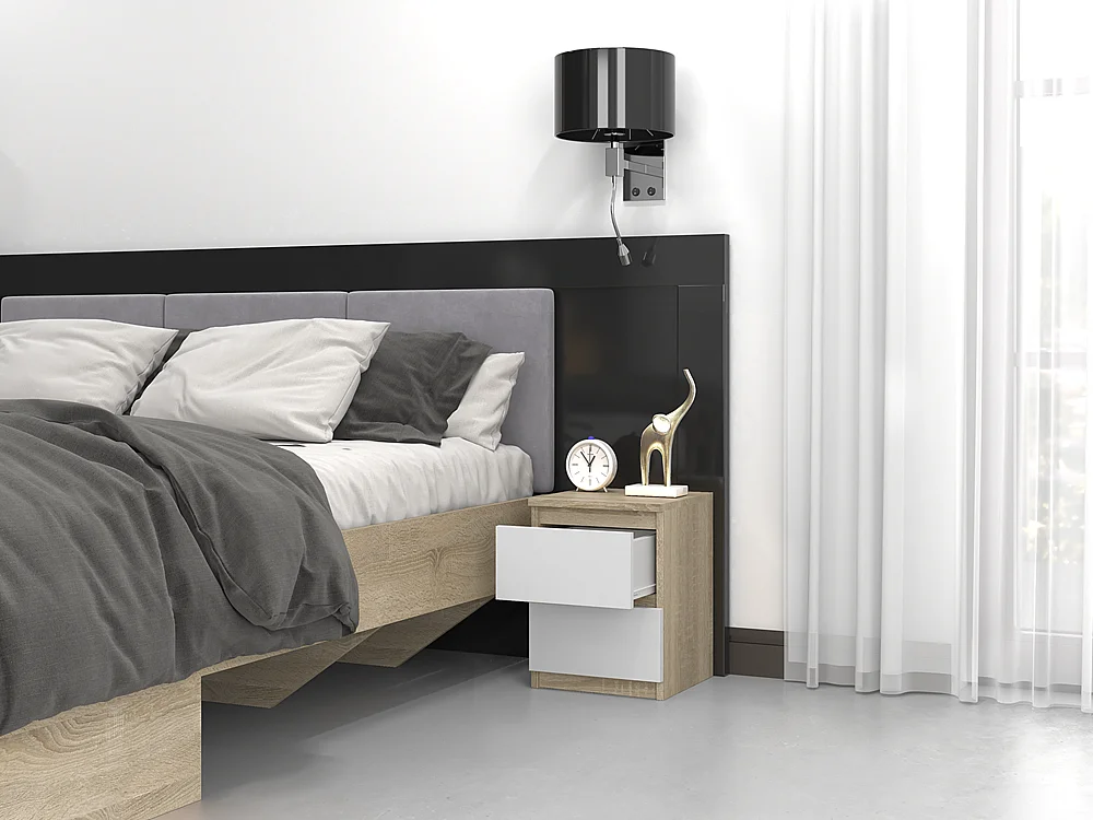 Szafka Nocna Malwa M2 | Dąb Sonoma/Biel | 30x30x40 cm | 2 Szuflady