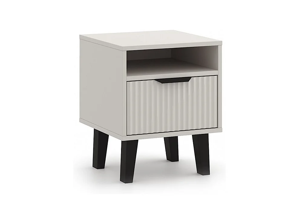 SONIA - Comodino in stile scandinavo - Dimensioni 40x39x48 cm - 1 ripiano + 1 cassetto scanalati - Beige cachemire