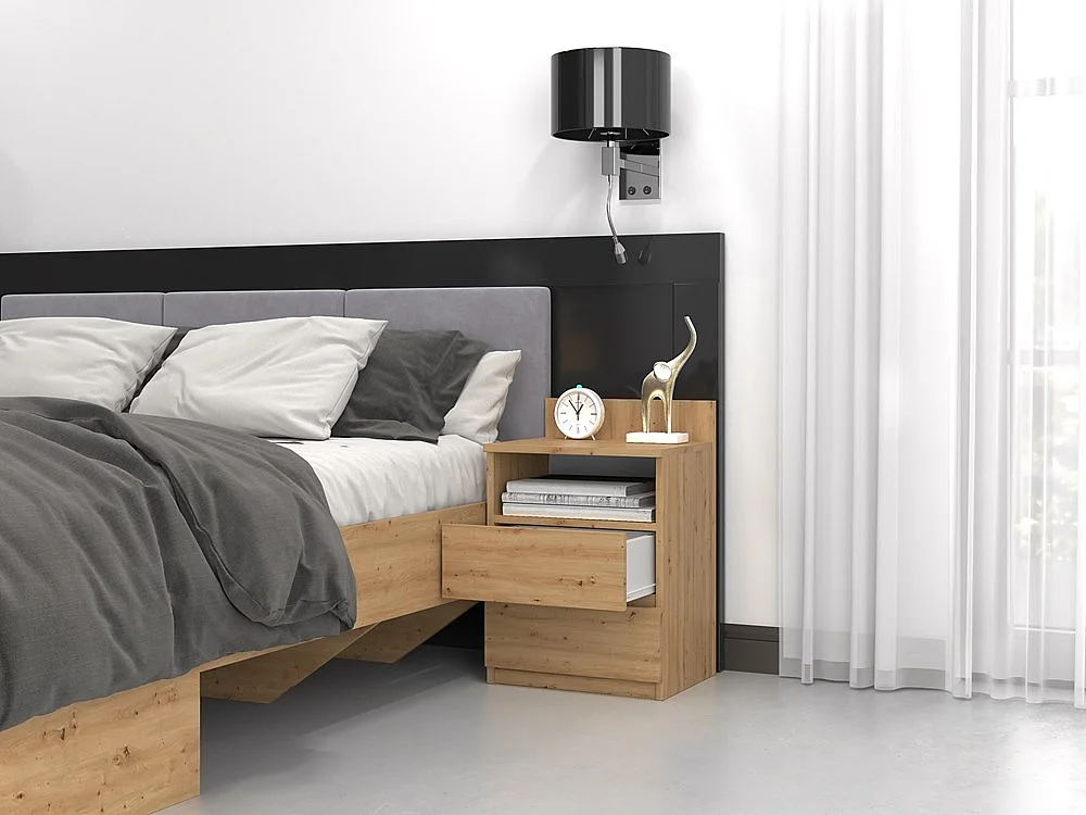 Szafka Nocna Malwa M1 | Dąb Artisan | 40x32x59 cm | Minimalizm, 2 Szuflady