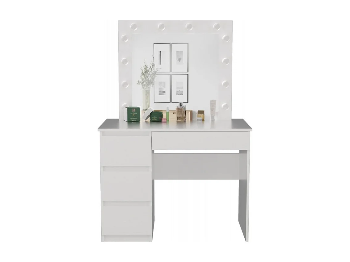 Biurko Mijas Lewe| Lustro LED Marina  | Białe | 98x51x146 |Toaletka z Lustrem