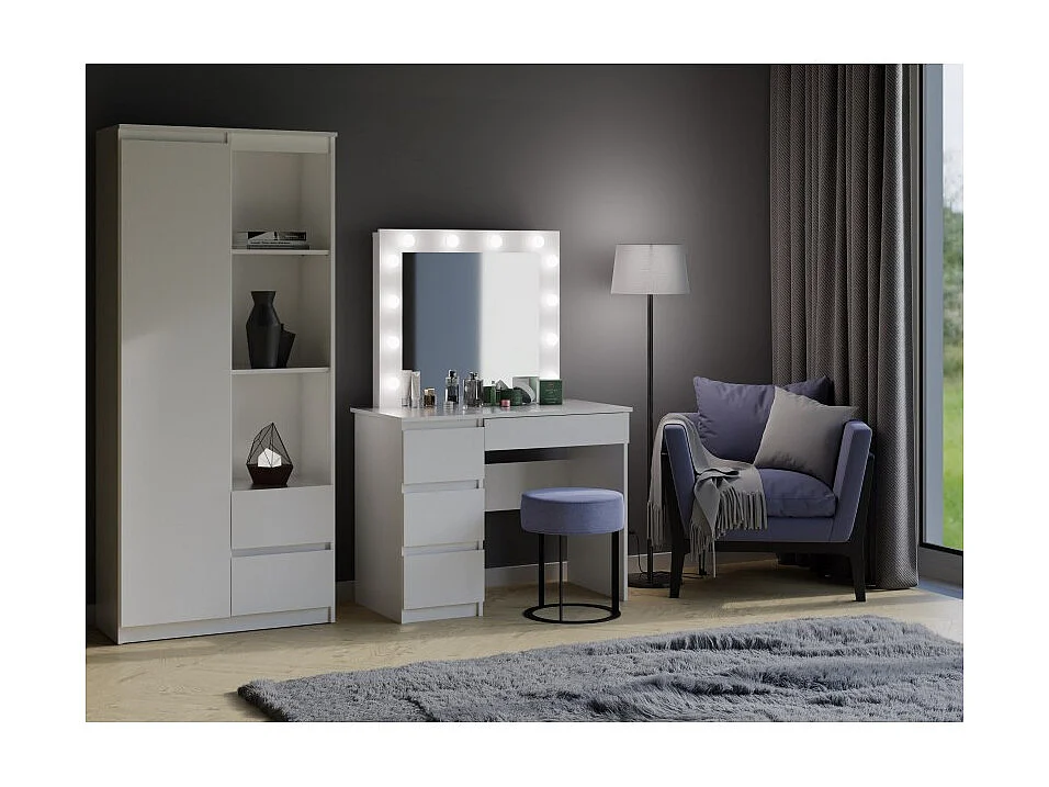 Biurko Mijas Lewe| Lustro LED Marina  | Białe | 98x51x146 |Toaletka z Lustrem