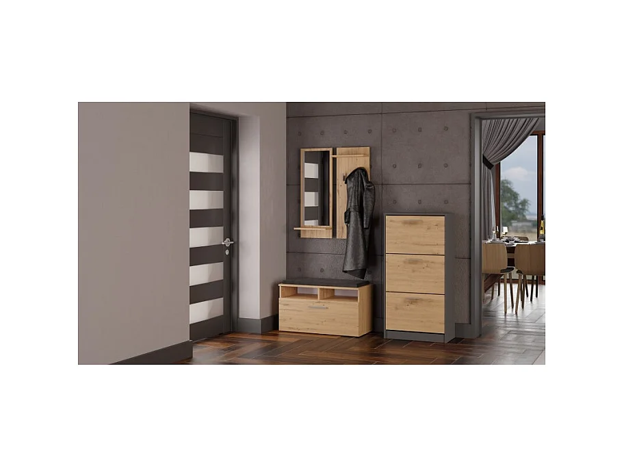 Szafka na obuwie PAULA | Antracyt/Artisan | 60x28x116 | Nowoczesna, Elegancka szafka na obuwie