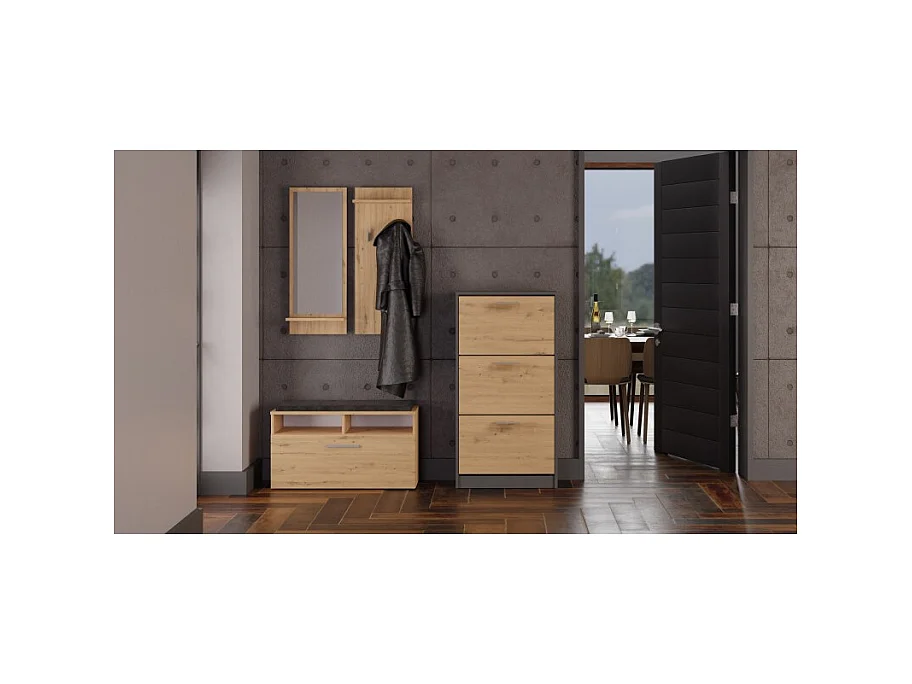 Szafka na obuwie PAULA | Antracyt/Artisan | 60x28x116 | Nowoczesna, Elegancka szafka na obuwie