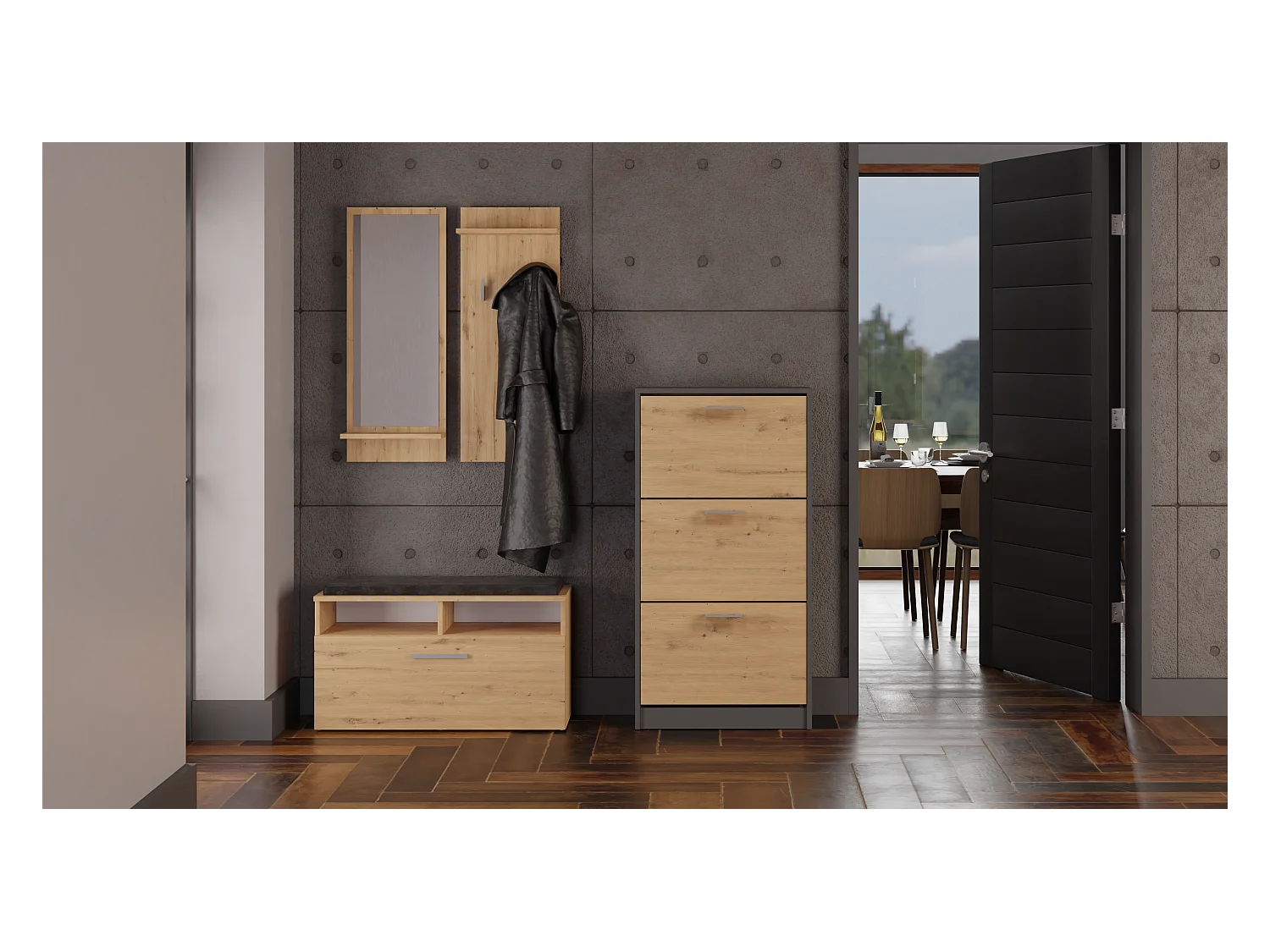 Szafka na obuwie PAULA | Antracyt/Artisan | 60x28x116 | Nowoczesna, Elegancka szafka na obuwie