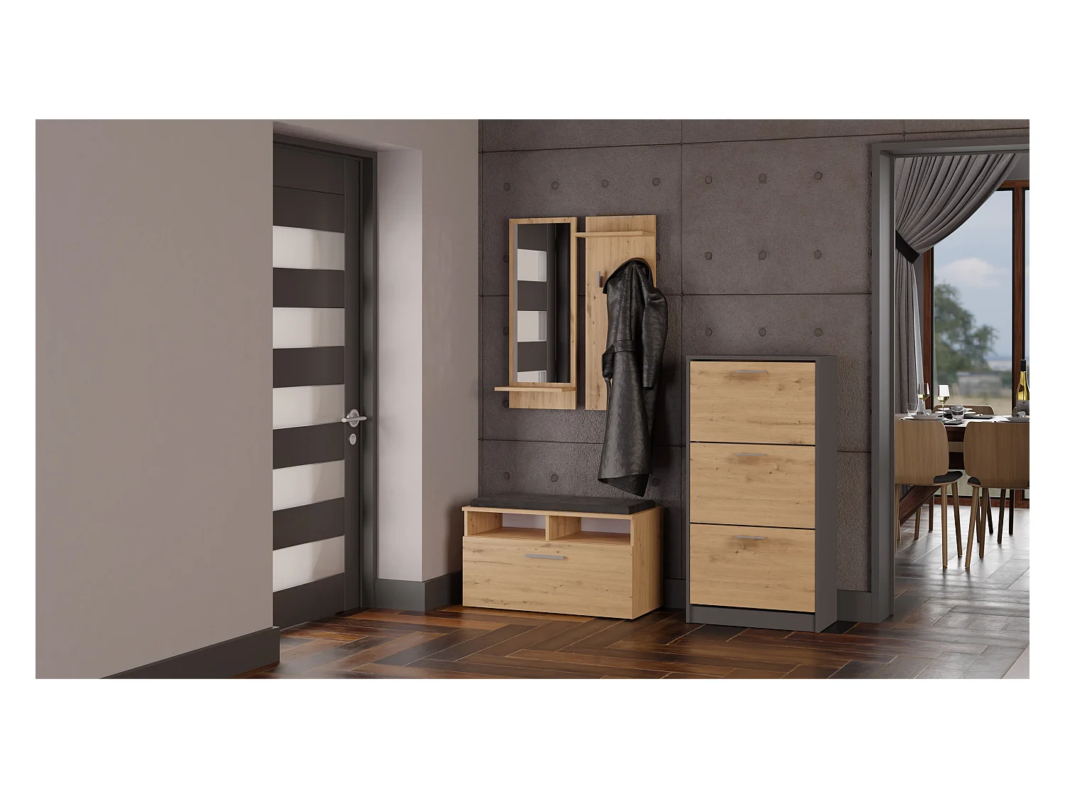 Szafka na obuwie PAULA | Antracyt/Artisan | 60x28x116 | Nowoczesna, Elegancka szafka na obuwie