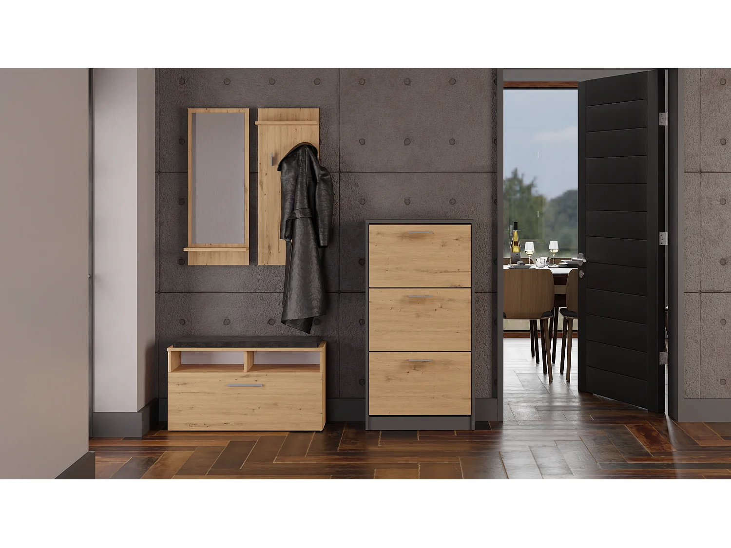 Meuble à chaussures Paula - ANTHRACITE/ARTISAN