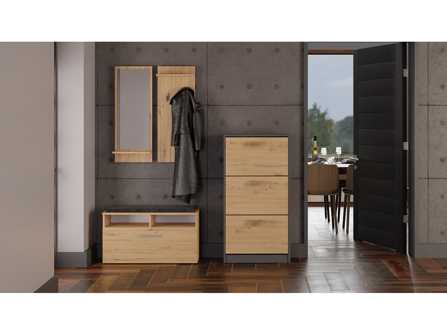 Meuble à chaussures Paula - ANTHRACITE/ARTISAN