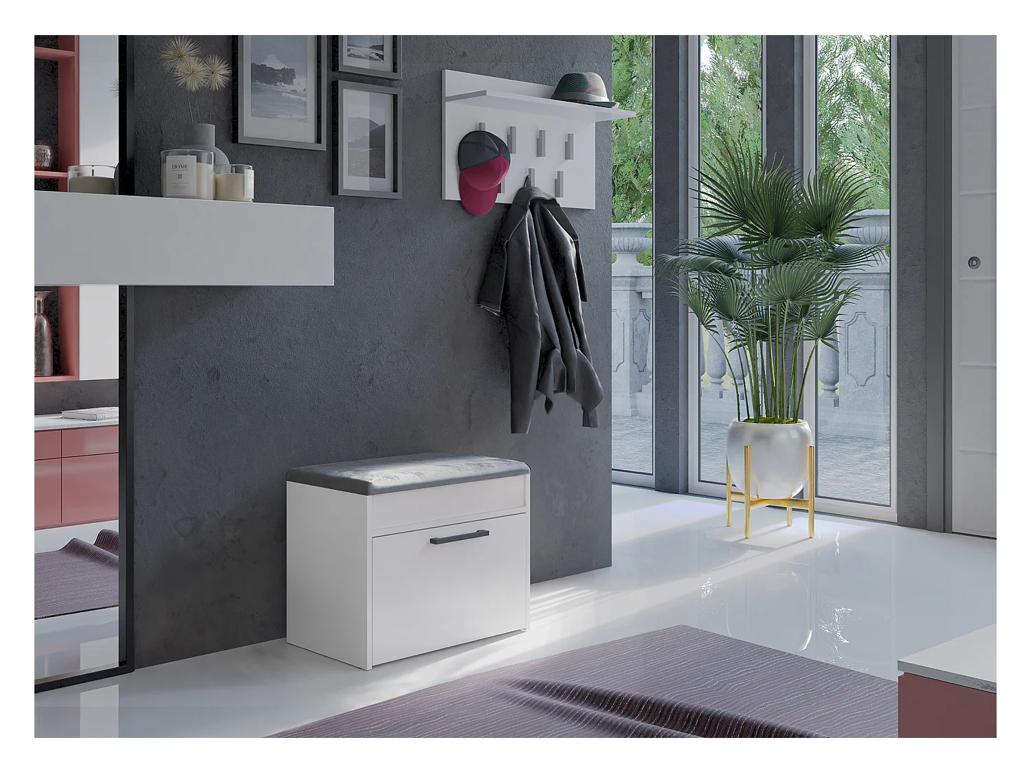 Szafka na Obuwie Parma MINI | Biała |  60x35x49 cm | Szafka na obuwie z siedziskiem