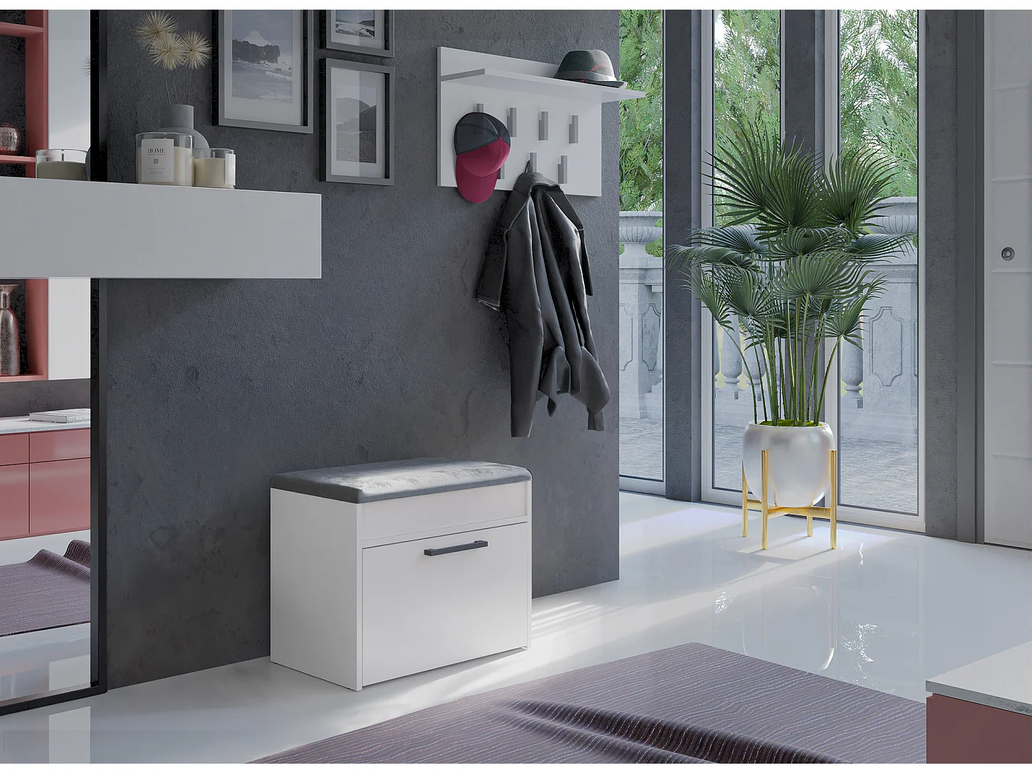 Szafka na Obuwie Parma MINI | Biała |  60x35x49 cm | Szafka na obuwie z siedziskiem