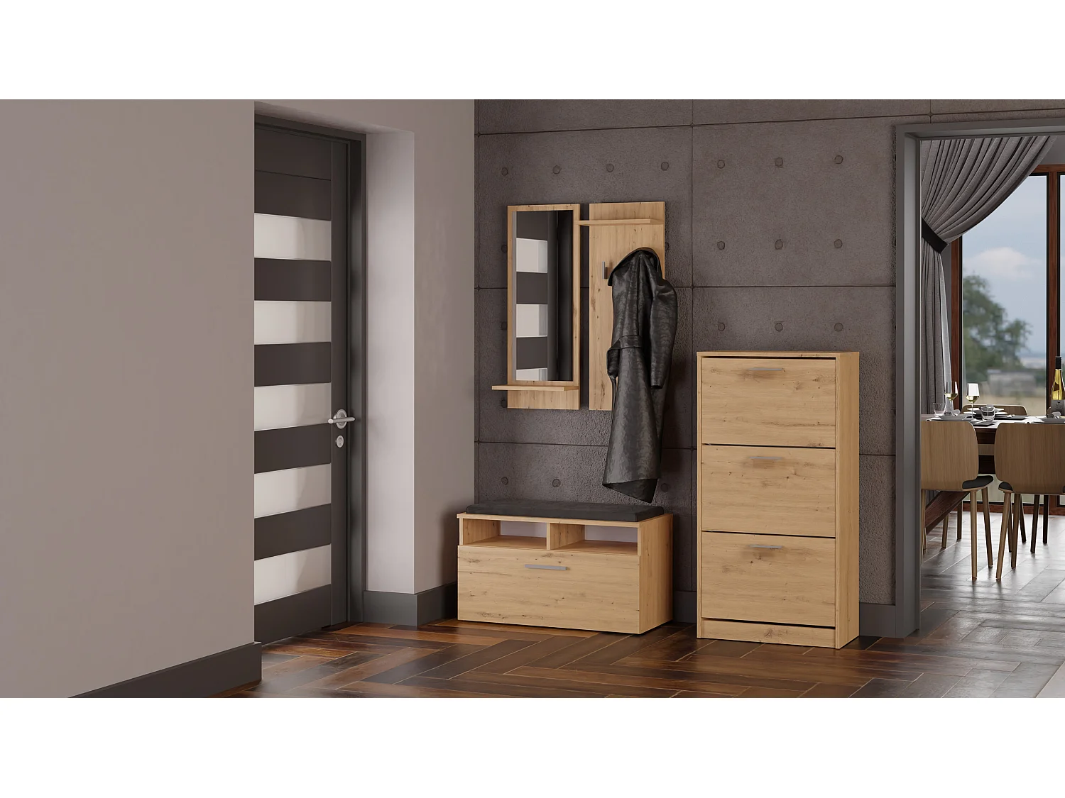 Szafka na obuwie PAULA | Dąb Artisan | 60x28x116 |Nowoczesna, Elegancka szafka na obuwie