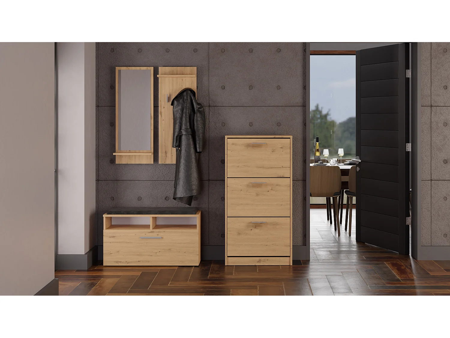 Szafka na obuwie PAULA | Dąb Artisan | 60x28x116 |Nowoczesna, Elegancka szafka na obuwie