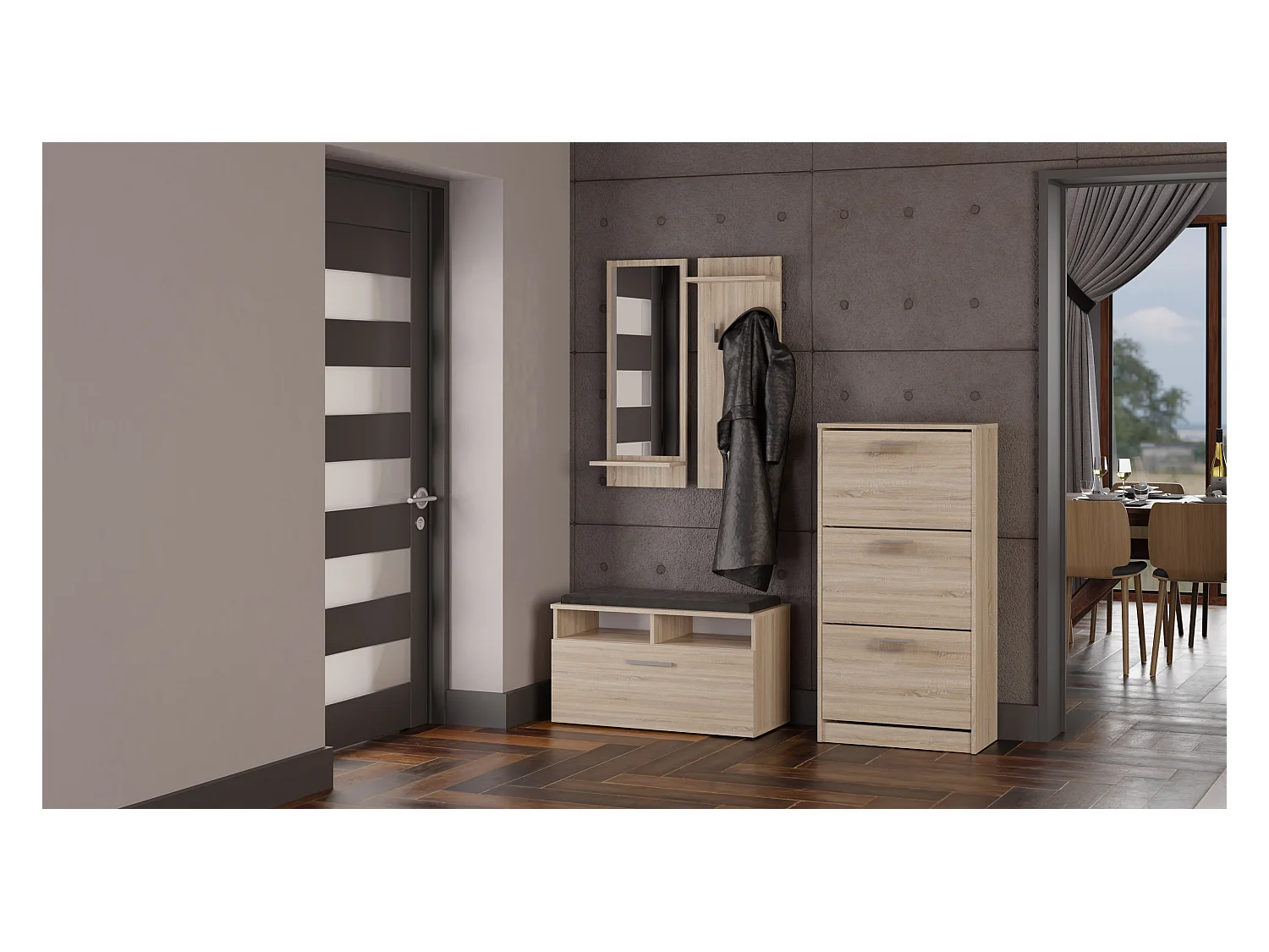 Szafka na obuwie PAULA | Dąb Sonoma | 60x28x116 | Nowoczesna, Elegancka szafka na obuwie