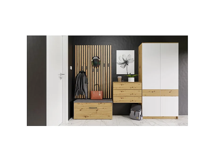 Szafka na Obuwie Parma | Dąb Artisan | 100x35x49 | Szafka na obuwie z siedziskiem i schowkiem