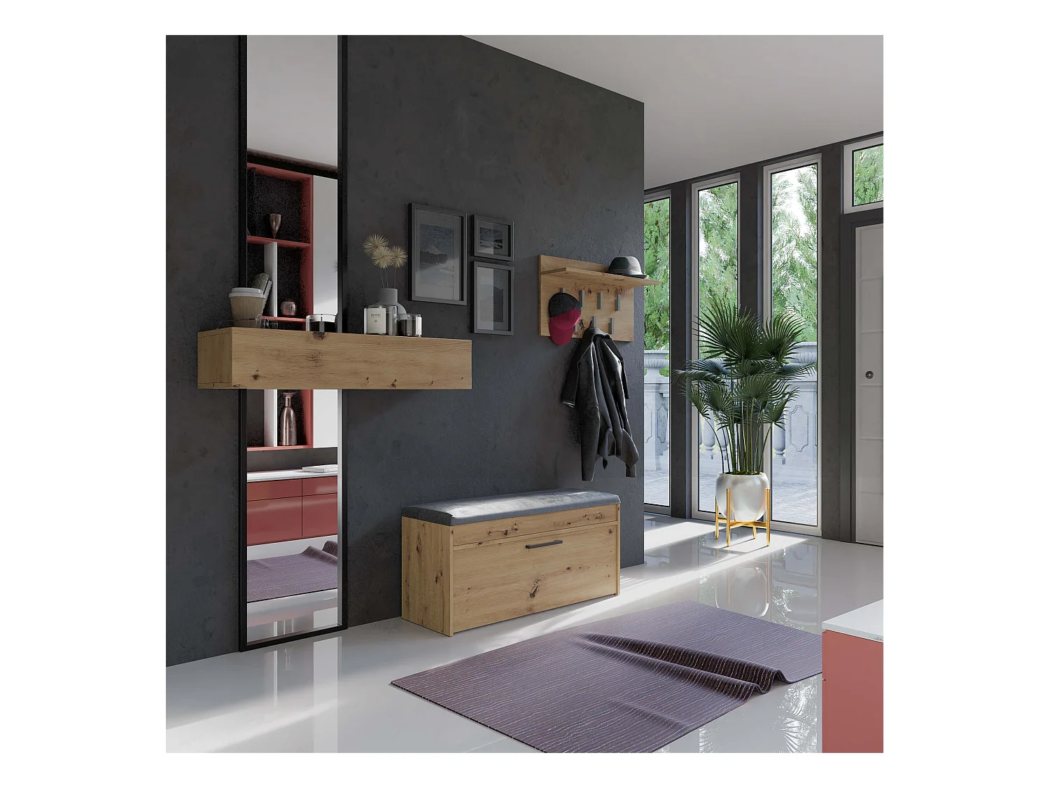 Szafka na Obuwie Parma | Dąb Artisan | 100x35x49 | Szafka na obuwie z siedziskiem i schowkiem