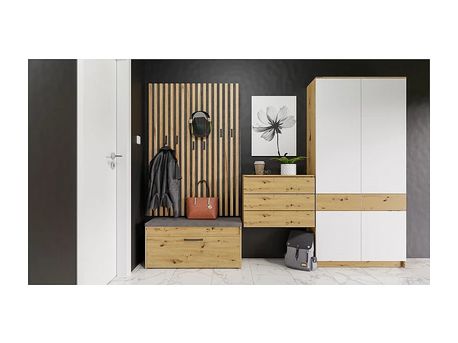 Szafka na Obuwie Parma | Dąb Artisan | 100x35x49 | Szafka na obuwie z siedziskiem i schowkiem