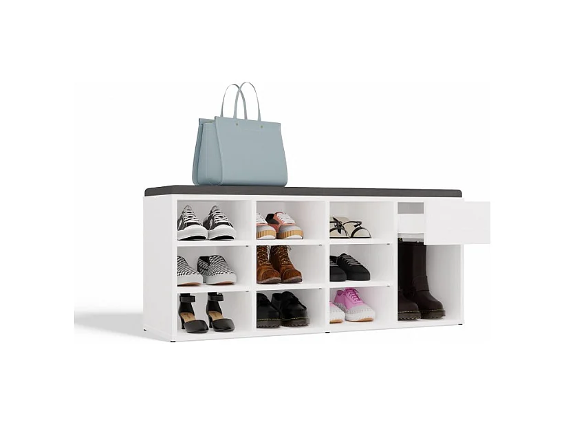 TALLIN – Scarpiera aperta con seduta e cassetto – 3 ripiani, colore bianco, ideale per l'ingresso