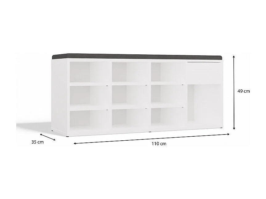 TALLIN Szafka na buty z siedziskiem i szufladą | 110x35x49 cm | Biała| Przedpokój, Siedzisko
