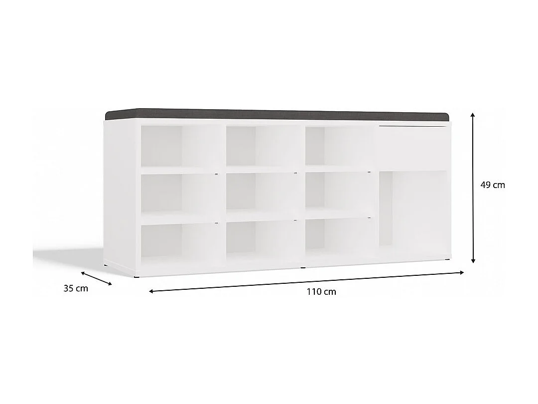 TALLIN Szafka na buty z siedziskiem i szufladą | 110x35x49 cm | Biała| Przedpokój, Siedzisko