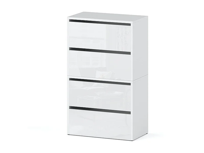 Meuble à Chaussures Blanc Brillant   60x30x100cm – Étagère de Rangement Entrée Style Loft