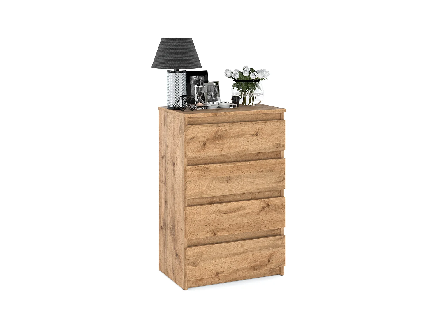 Commode à 4 tiroirs en chêne wotan 60cm meuble tv salon et chambre à coucher