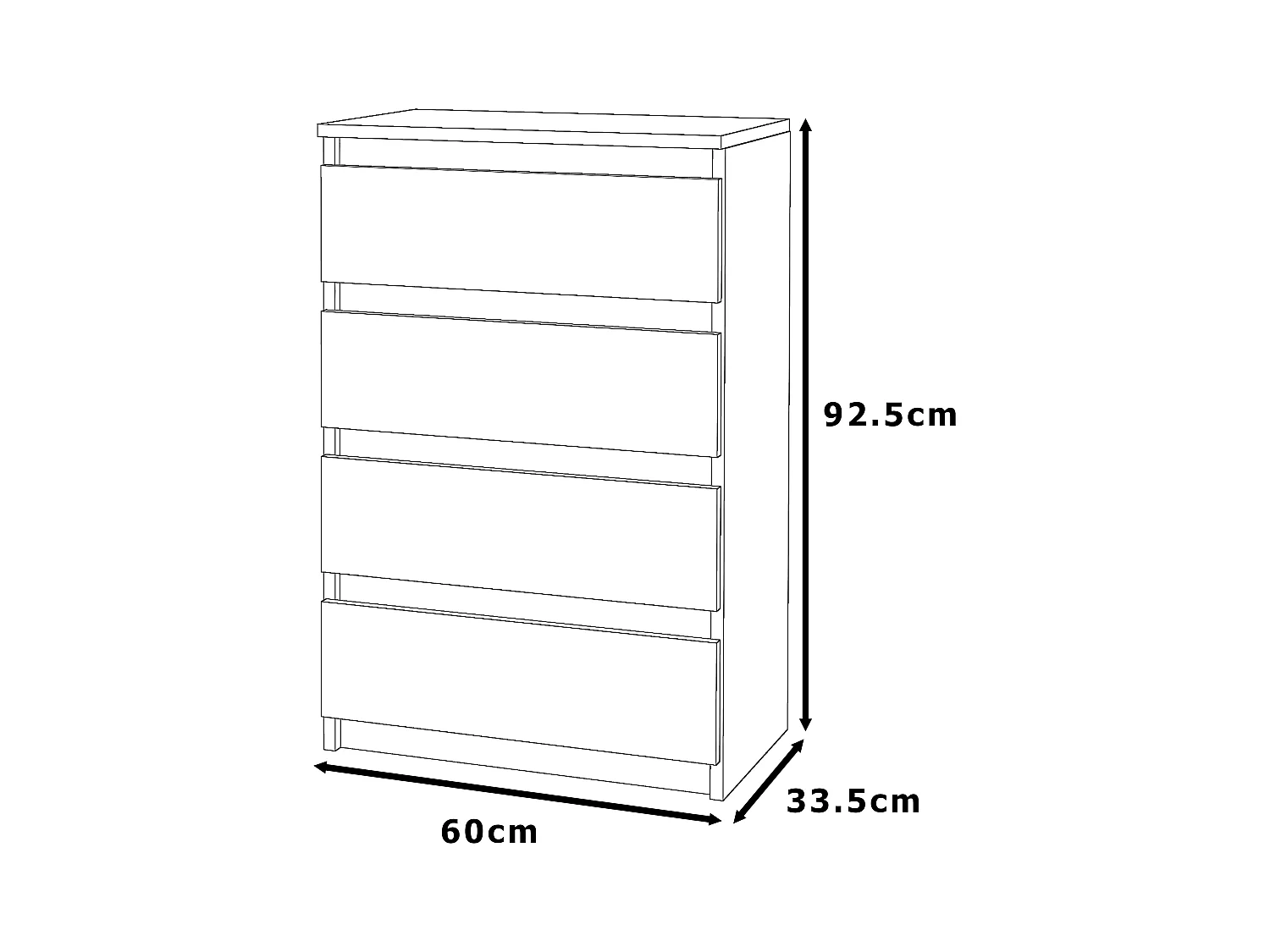 Commode à 4 tiroirs en chêne wotan 60cm meuble tv salon et chambre à coucher