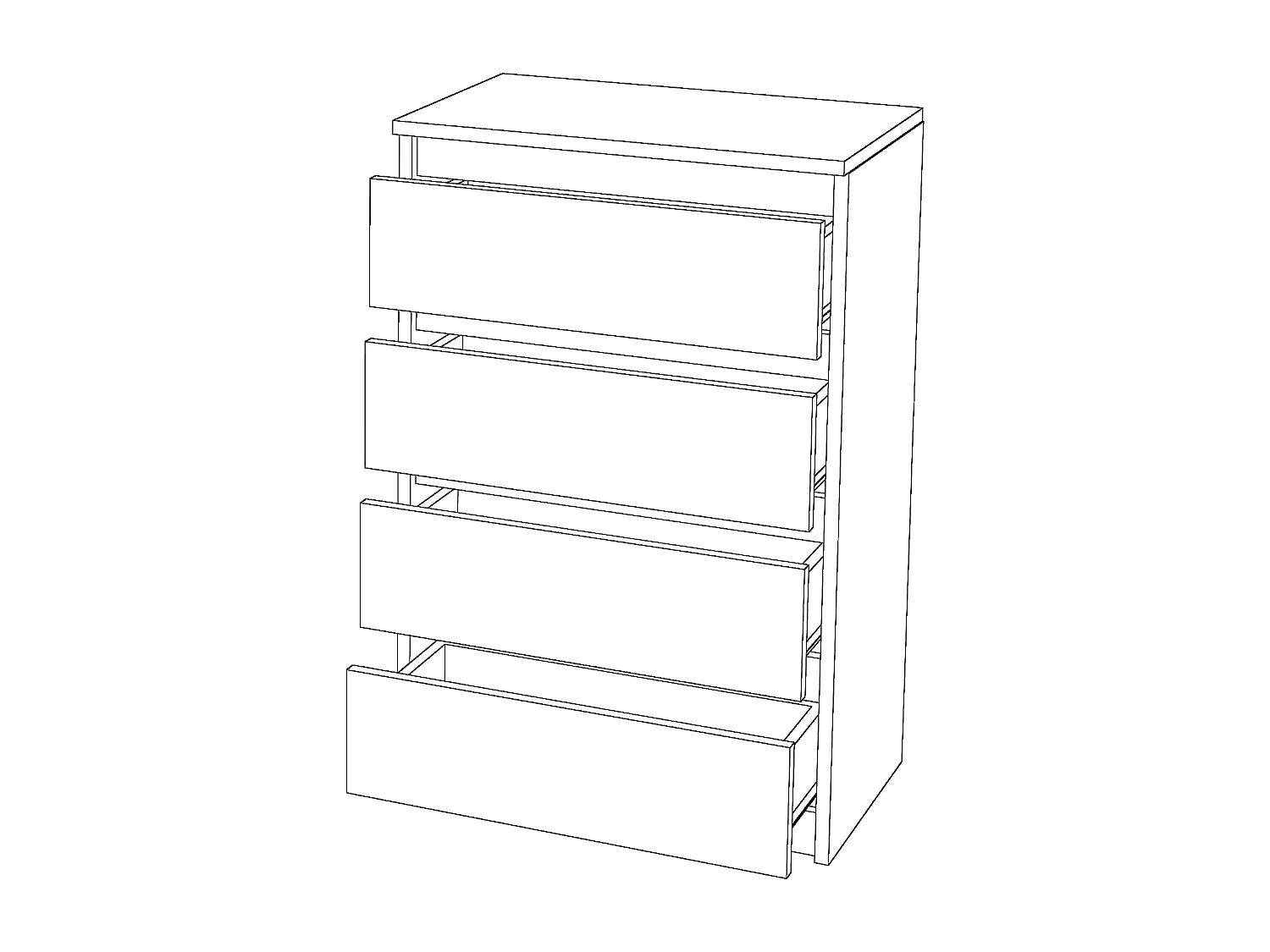 Cómoda con 4 cajones de roble wotan 60 cm, mueble para televisión, salón y dormitorio