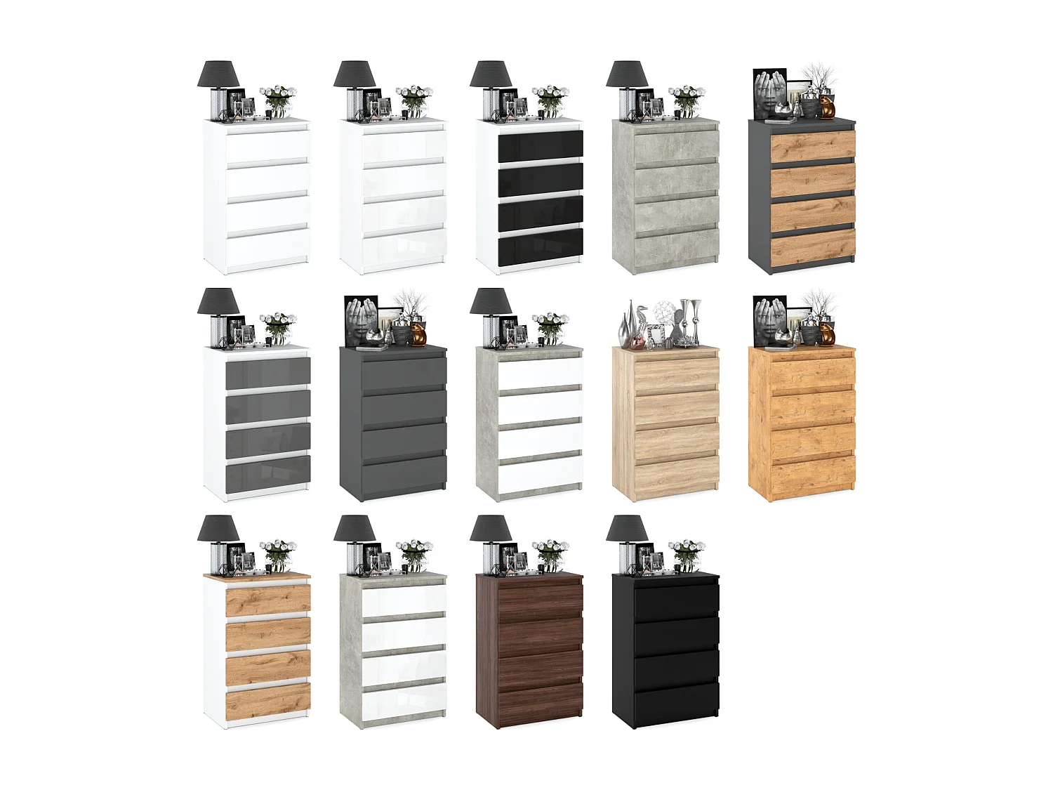 Cómoda con 4 cajones de roble wotan 60 cm, mueble para televisión, salón y dormitorio