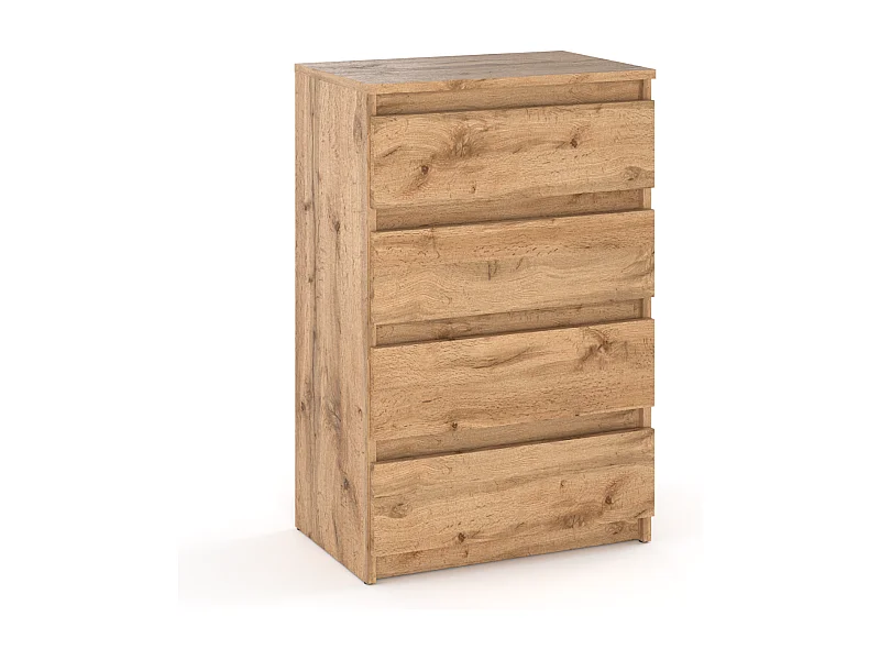 Commode à 4 tiroirs en chêne wotan 60cm meuble tv salon et chambre à coucher