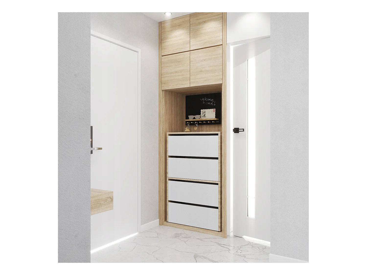 Meuble à Chaussures Blanc Chêne Sonoma  60x30x100cm – Étagère de Rangement Entrée Style Loft