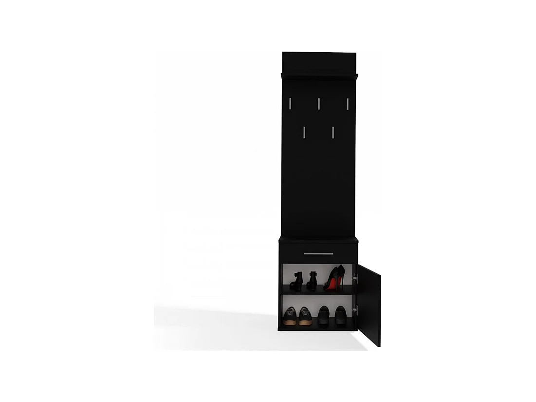 Wieszak Duo |  Czarny | 50x35x180 cm | Nowoczesny Styl | Wieszak + Półka + Szafka Na Buty