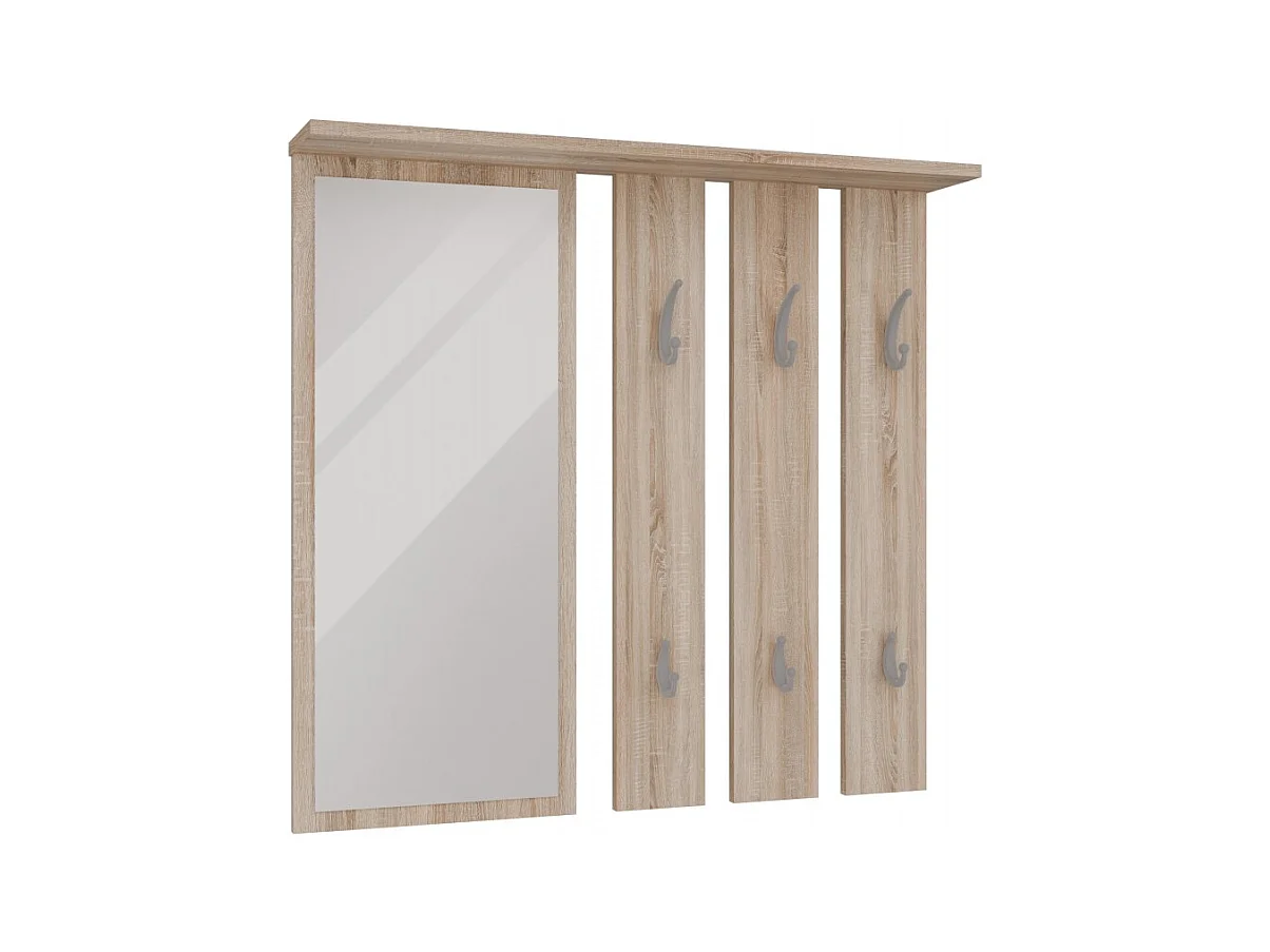 Wieszak Opal | Dąb Sonoma | 85x15x82 cm | Lustro z Półką i Wieszakami