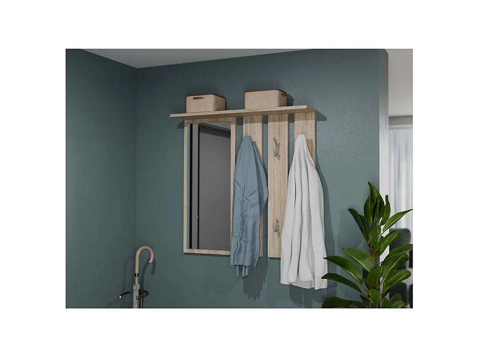 Wieszak Opal | Dąb Sonoma | 85x15x82 cm | Lustro z Półką i Wieszakami