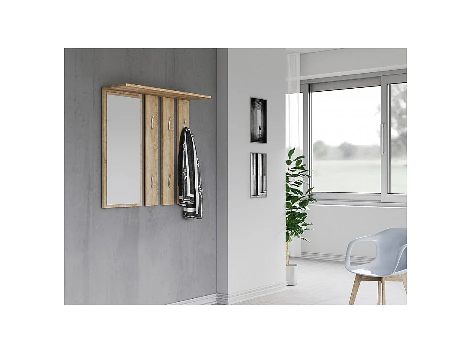 Wieszak Opal | Dąb Sonoma | 85x15x82 cm | Lustro z Półką i Wieszakami