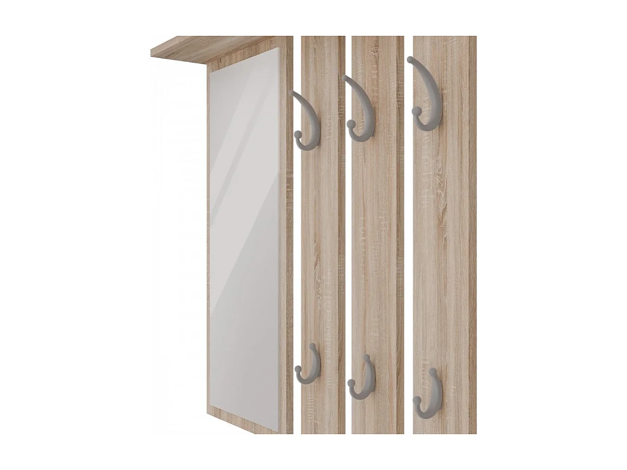 Wieszak Opal | Dąb Sonoma | 85x15x82 cm | Lustro z Półką i Wieszakami