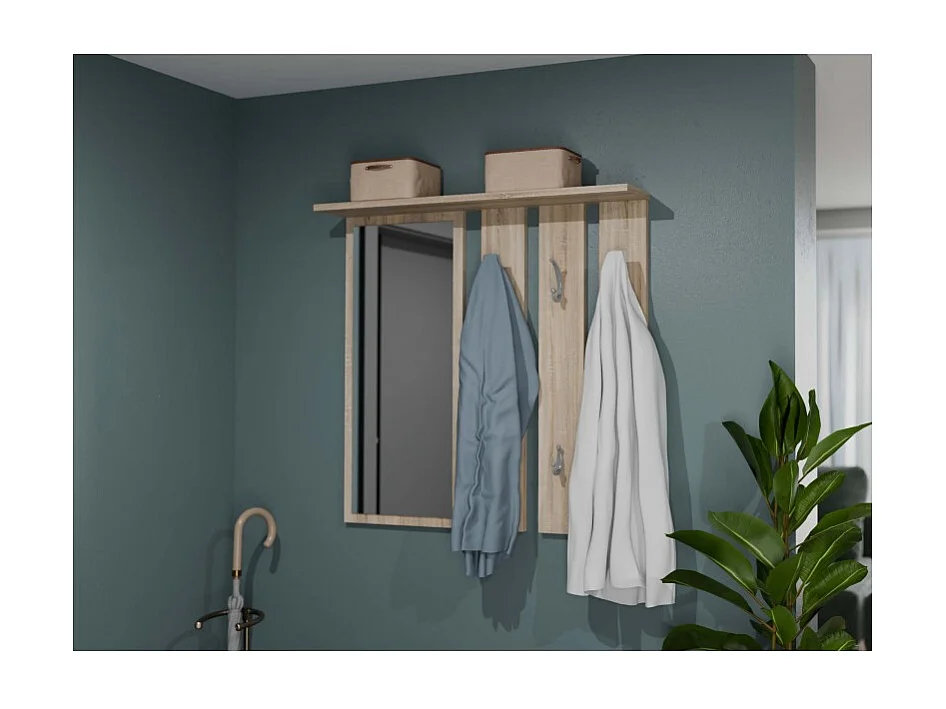 Wieszak Opal | Dąb Sonoma | 85x15x82 cm | Lustro z Półką i Wieszakami