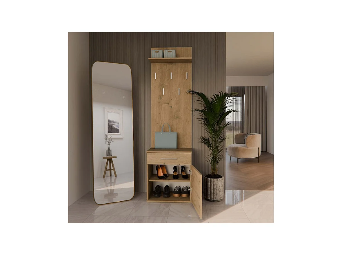 Wieszak Duo | Artisan | 50x35x180 cm | Nowoczesny Styl | Wieszak + Półka + Szafka Na Buty