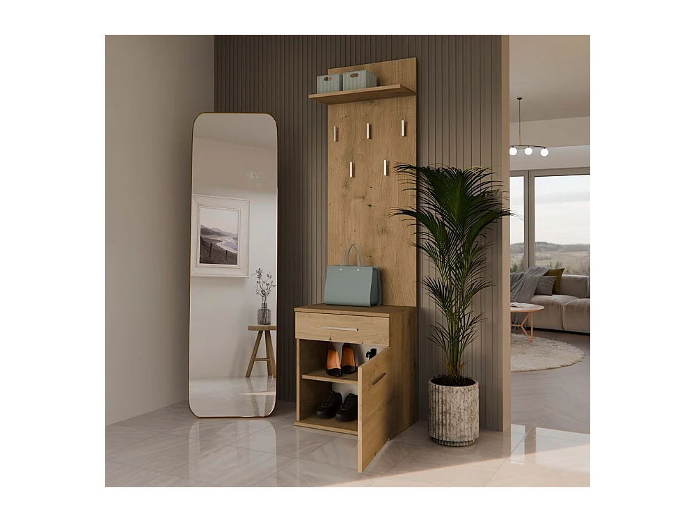 Wieszak Duo | Artisan | 50x35x180 cm | Nowoczesny Styl | Wieszak + Półka + Szafka Na Buty
