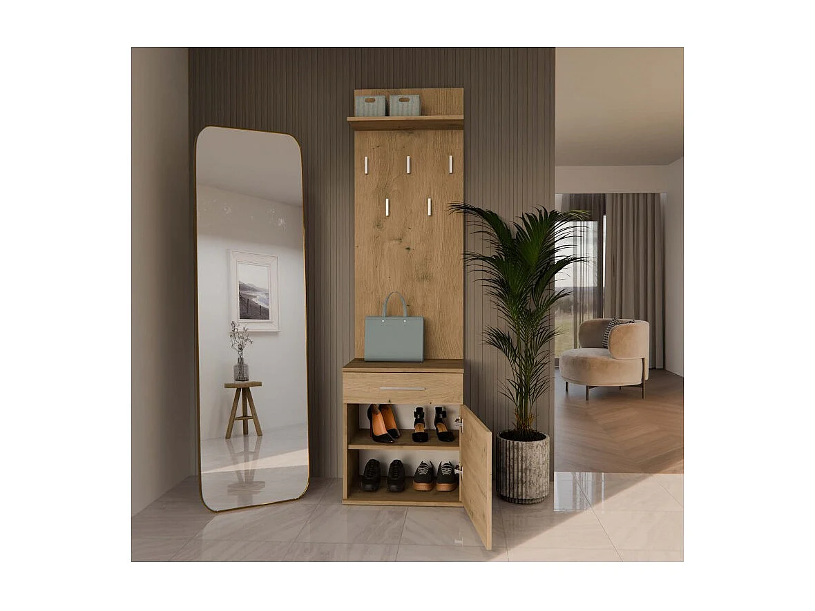 Wieszak Duo | Artisan | 50x35x180 cm | Nowoczesny Styl | Wieszak + Półka + Szafka Na Buty