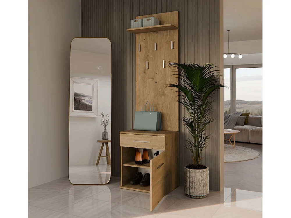 Wieszak Duo | Artisan | 50x35x180 cm | Nowoczesny Styl | Wieszak + Półka + Szafka Na Buty