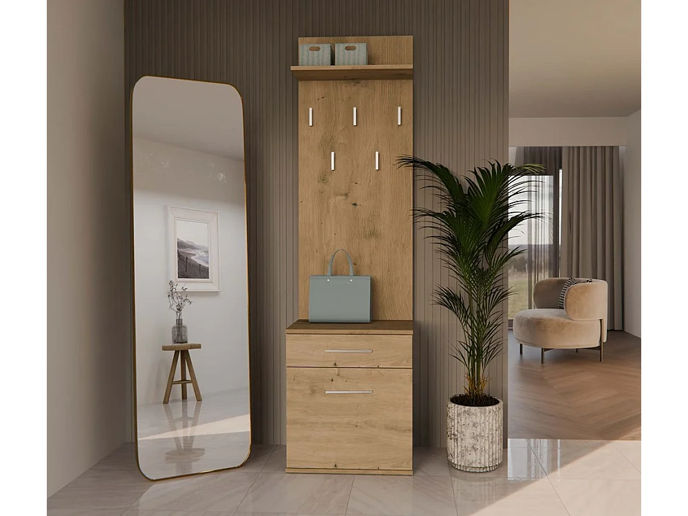 Wieszak Duo | Artisan | 50x35x180 cm | Nowoczesny Styl | Wieszak + Półka + Szafka Na Buty