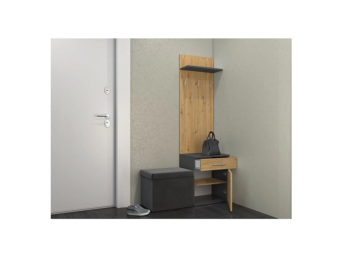 Wieszak Duo | Antracyt/Dąb Artisan| 50x35x180 | Nowoczesny Styl | Wieszak + Półka + Szafka Na Buty