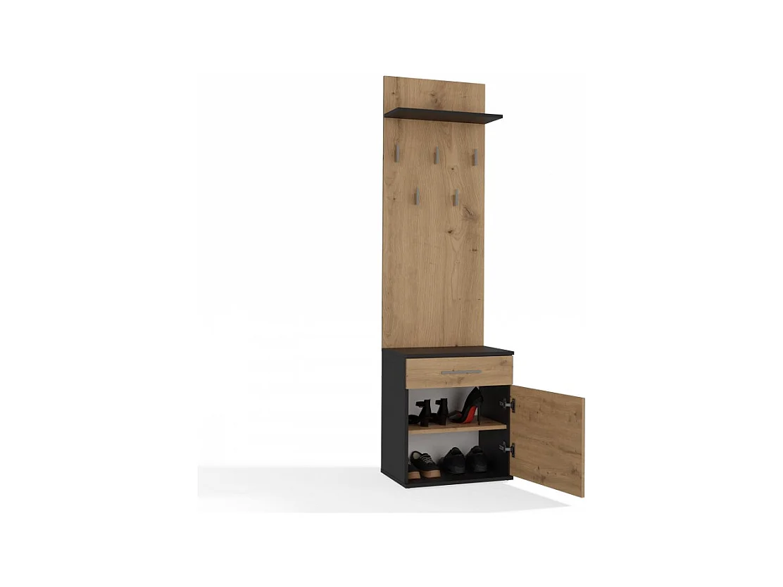 Wieszak Duo | Antracyt/Dąb Artisan| 50x35x180 | Nowoczesny Styl | Wieszak + Półka + Szafka Na Buty
