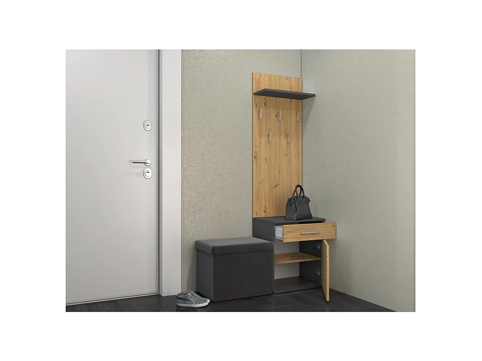 Wieszak Duo | Antracyt/Dąb Artisan| 50x35x180 | Nowoczesny Styl | Wieszak + Półka + Szafka Na Buty