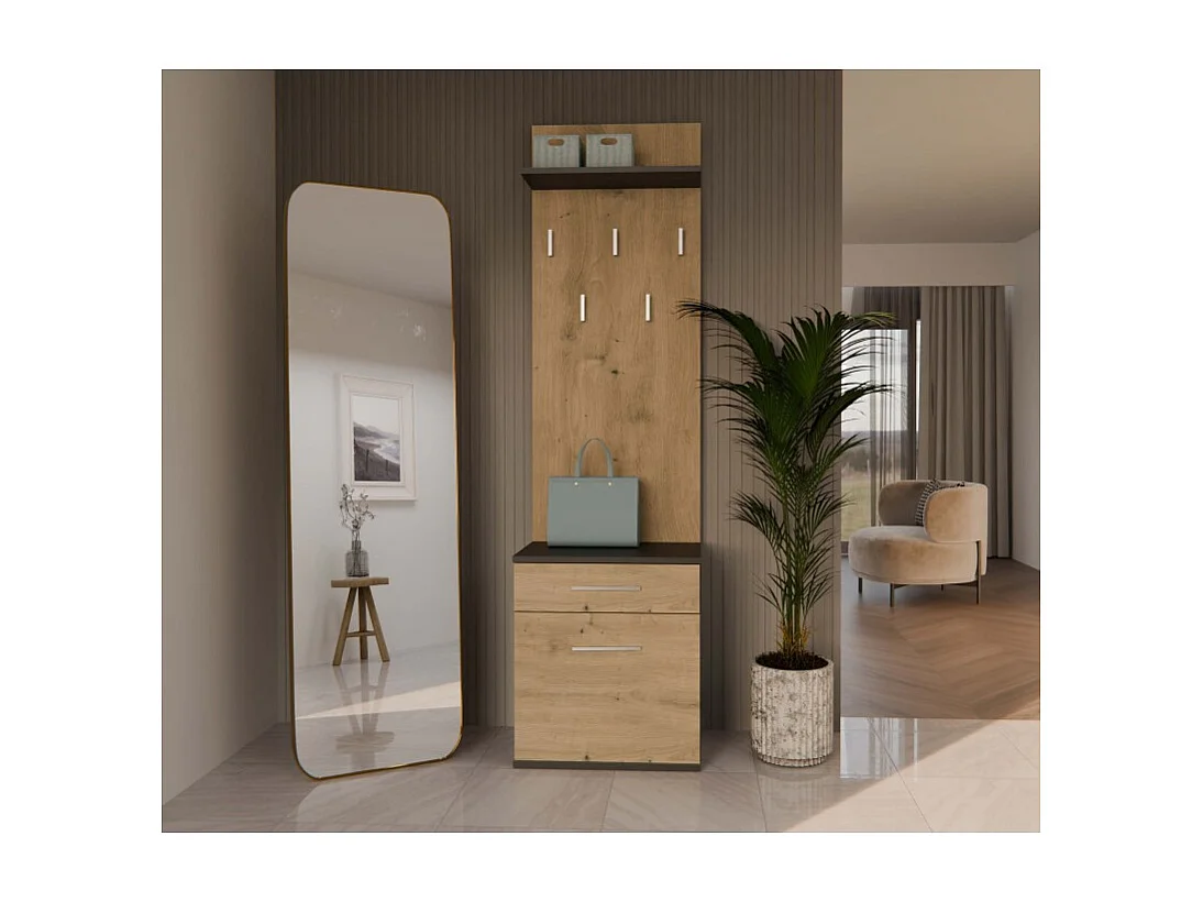 Wieszak Duo | Antracyt/Dąb Artisan| 50x35x180 | Nowoczesny Styl | Wieszak + Półka + Szafka Na Buty