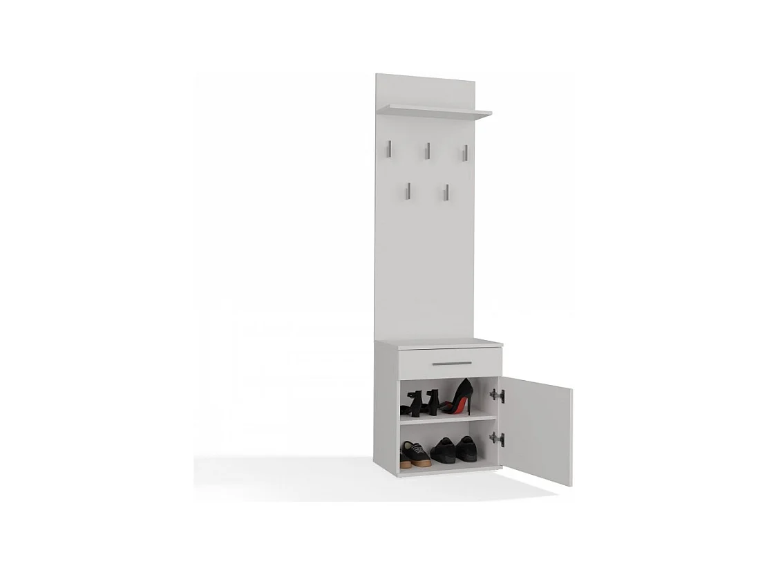 Wieszak Duo| Biały | 50x35x180 cm |Nowoczesny Styl | Wieszak + Półka + Szafka Na Buty